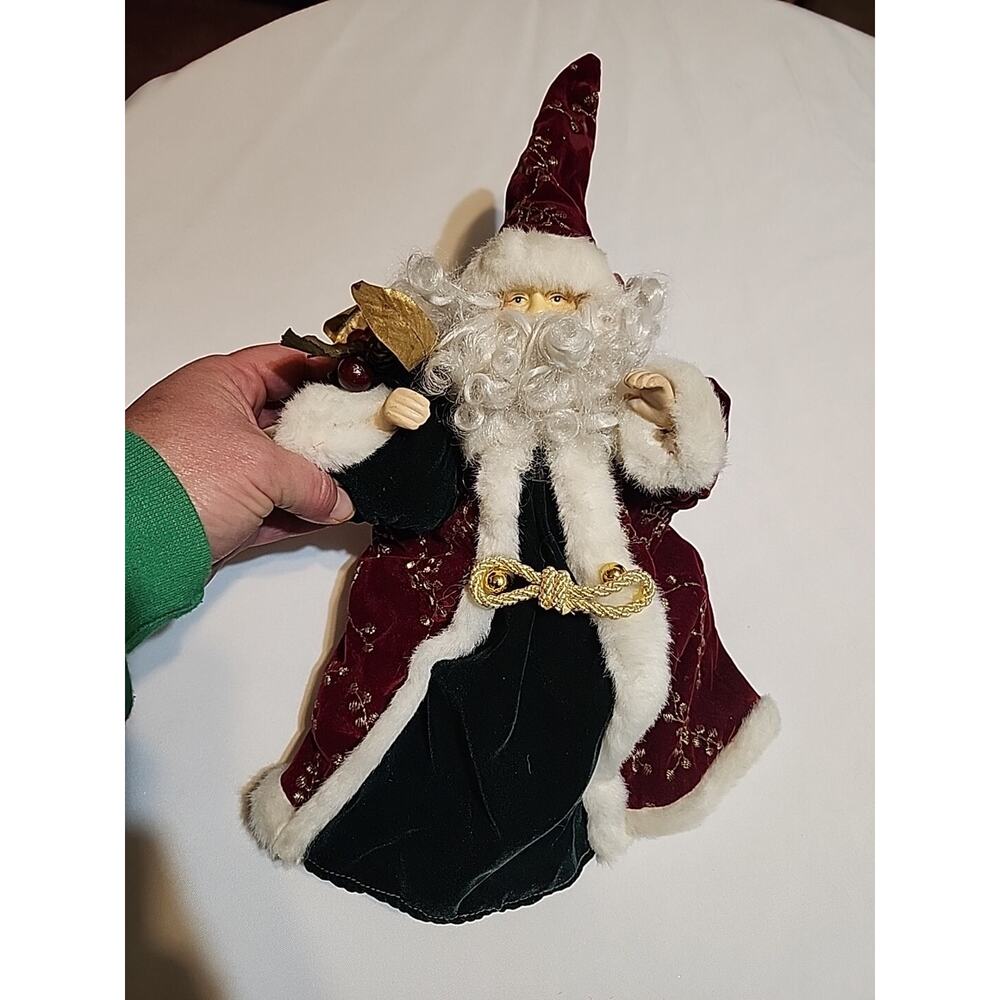 Wizard Santa Tree 12" Topper Burgundy Green Velvet Embroidered SEE DESCRIPTION